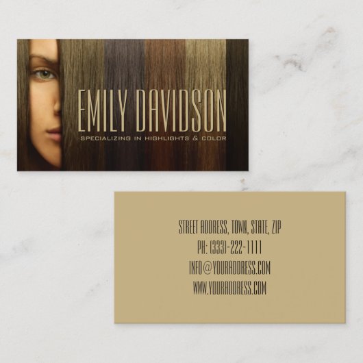 Haarstylist gespecialiseerd in hoogtepunten en kle visitekaartje (Voorkant / Achterkant)