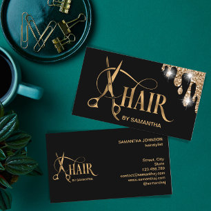 Haarstylist gouden typografie haarschaar visitekaartje