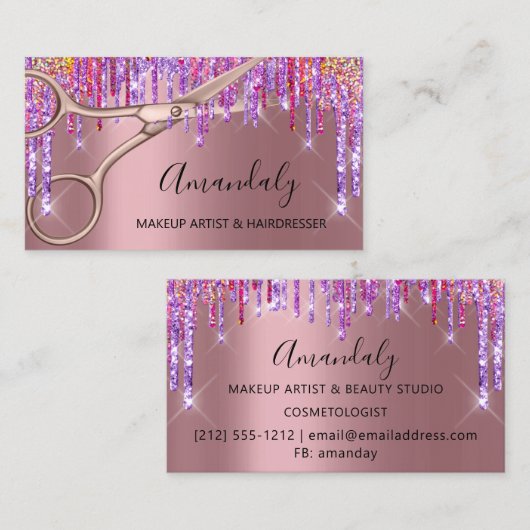 Haarstylist Hairdresser Roos Paarse schaar Visitekaartje (Voorkant / Achterkant)