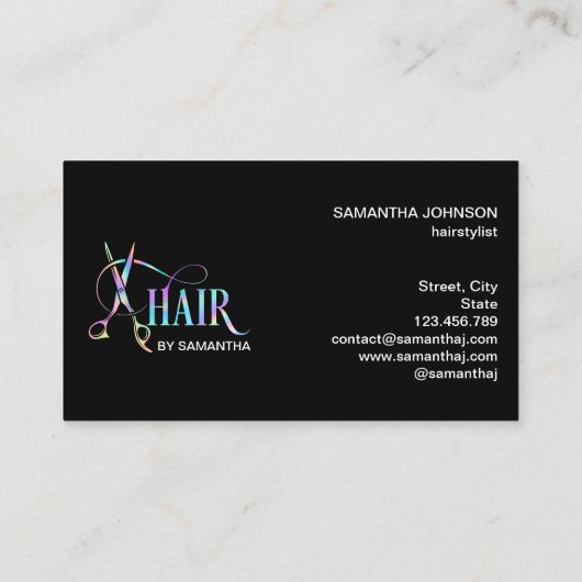 Haarstylist holografische korting op haarschaar visitekaartje (Achterkant)
