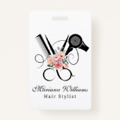 haarstylist kapper bloemenschaar naamplaatje badge (Achterkant)