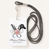haarstylist kapper bloemenschaar naamplaatje badge (Achterkant met draagriem)