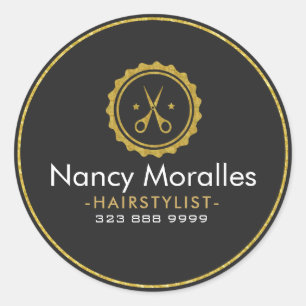 Haarstylist Logo-Gold-schaar en -cirkel Ronde Sticker