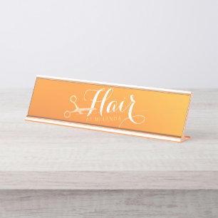 Haarstylist Makeup Salon Chic Oranje Gold Scissors Bureau Naambordje