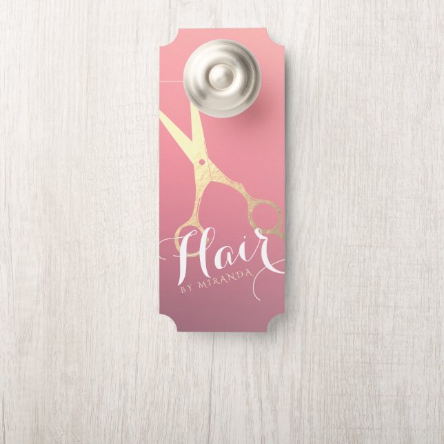 Haarstylist Makeup Salon Modern Pink Gold Scissors (Op knop)