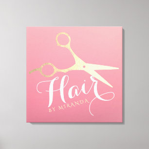 Haarstylist Makeup Salon Modern Pink Gold Scissors Canvas Afdruk