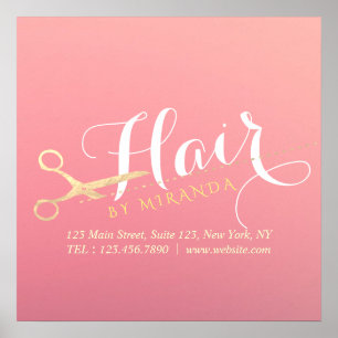 Haarstylist Makeup Salon Modern Pink Gold Scissors Poster