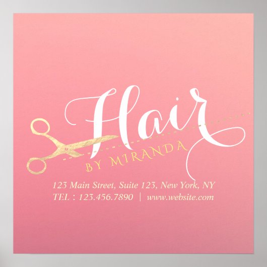 Haarstylist Makeup Salon Modern Pink Gold Scissors Poster (Voorkant)