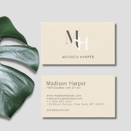 Haarstylist modern monogram initialen beige visitekaartje