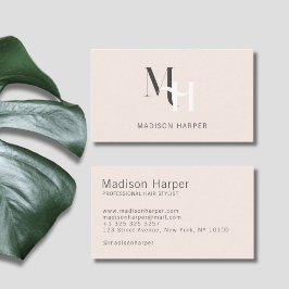 Haarstylist modern monogram initialen blush roze visitekaartje