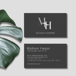 Haarstylist modern monogram initialen houtskool visitekaartje