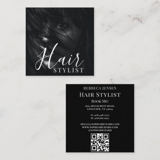 Haarstylist moderne foto QR Code Vierkante Visitekaartje (Voorkant / Achterkant)