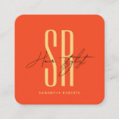 Haarstylist moderne oranje monogram initialen vierkante visitekaartje (Voorkant)