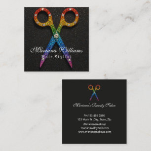 Haarstylist regenboogglitter Schaar zwart chic Vierkante Visitekaartje
