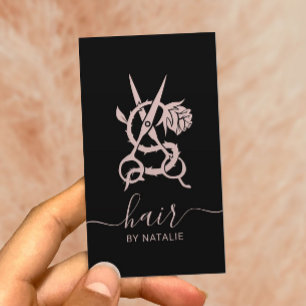 Haarstylist Roos Logo Elegant zwart roze Visitekaartje