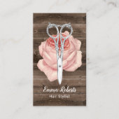 Haarstylist  schaar en bloem hout visitekaartje (Voorkant)