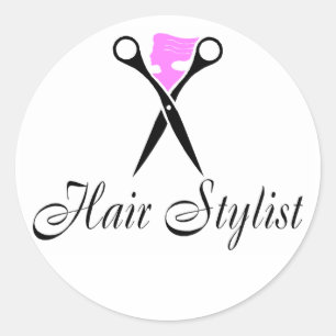 Haarstylist (schaar/roze) ronde sticker