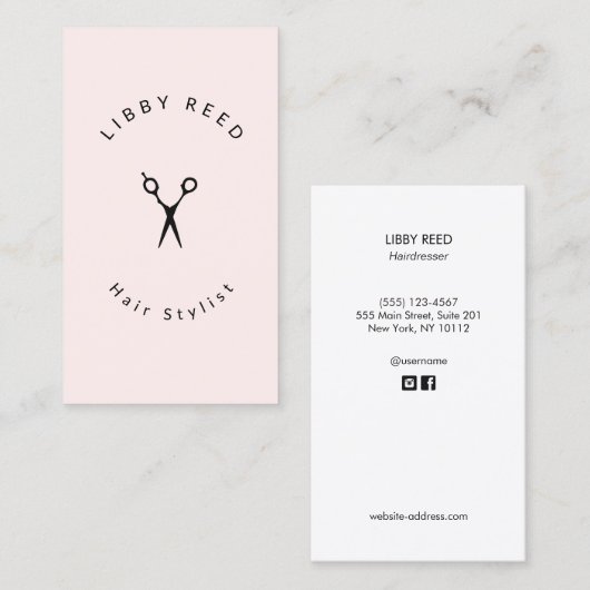 Haarstylist Scissors Salon Simple Light Roze Visitekaartje (Voorkant / Achterkant)