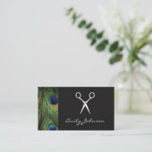 Haarstylist Shears Peacock Print Visitekaartje (Staand voorkant)