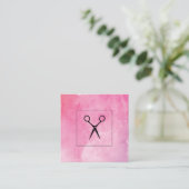Haarstylist Shears Pink Waterverf Vierkante Visitekaartje (Staand voorkant)