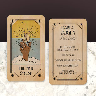 Haarstylist Tarotkaart Illustratie Hemelse Zon Visitekaartje