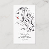 Haarstylist Tekening Lang Haar Rode Lippen Visitekaartje (Voorkant)