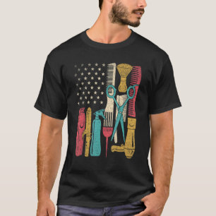 Haarstylist Tools USA Flag Haircutter Kapper Haar T-shirt