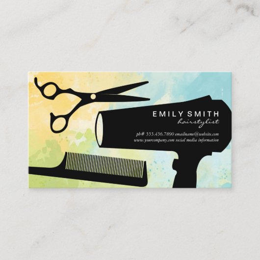 Haarstylist Tools | Waterverf artistiek Afsprakenkaartje (Voorkant)