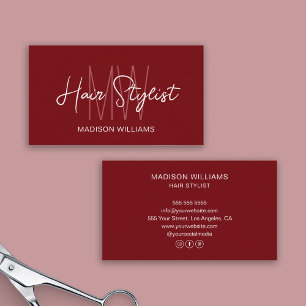 Haarstyliste Monogram Logo Rood Visitekaartje