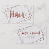 Haarverwijzing moderne roos goudtipografie marmer aanbevelingskaartje (Voorkant / Achterkant)