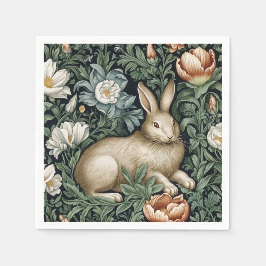 Haas en bloemen in de tuin art nouveau stijl servet (Voorkant)