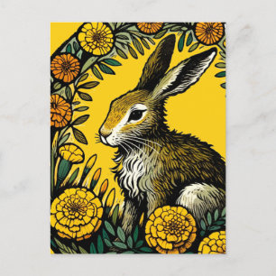 Haas en goudsbloemen briefkaart