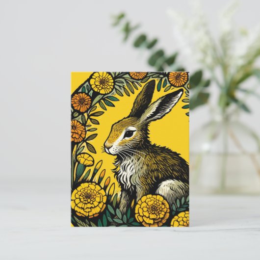 Haas en goudsbloemen briefkaart (Staand voorkant)