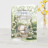 Haas in borst groene bladeren bloem verjaardag kaart (Gele Bloem)