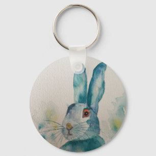 Haas Konijn Aquarel Blauw Sleutelhanger