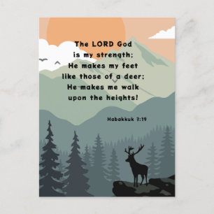 Habakkuk 3:19 Bijbelverse Deer op een berg Briefkaart