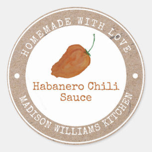 Habanero Chili Sauce Homemade   Oranje Chili Ronde Sticker
