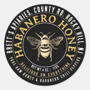 Habanero Honing Heet Raw Honing Met Gouden Bij Ronde Sticker