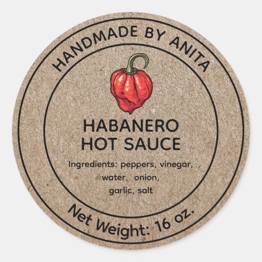 Habanero Hot Sauce Canning Jar Label Kraft (Voorkant)