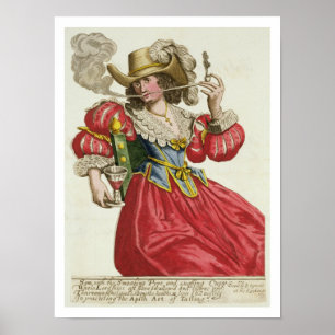 Habit van een rijke dame rond 1630 (gekleurde engr poster