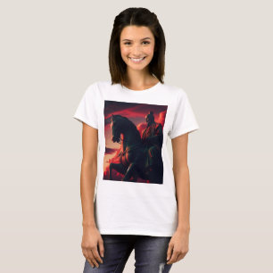 Hachiman standbeeld met paard en dramatische lucht t-shirt
