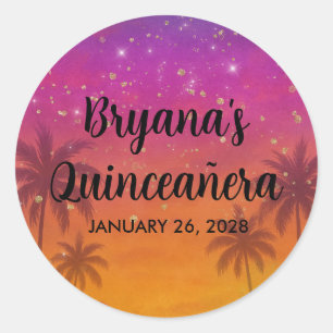 Hacienda Sunset Bruisende Fiesta Quinceañera  Ronde Sticker