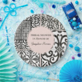 Hacienda Tegel Pattern Zwart Wit Blush Bruid Papieren Bordje (Feest)