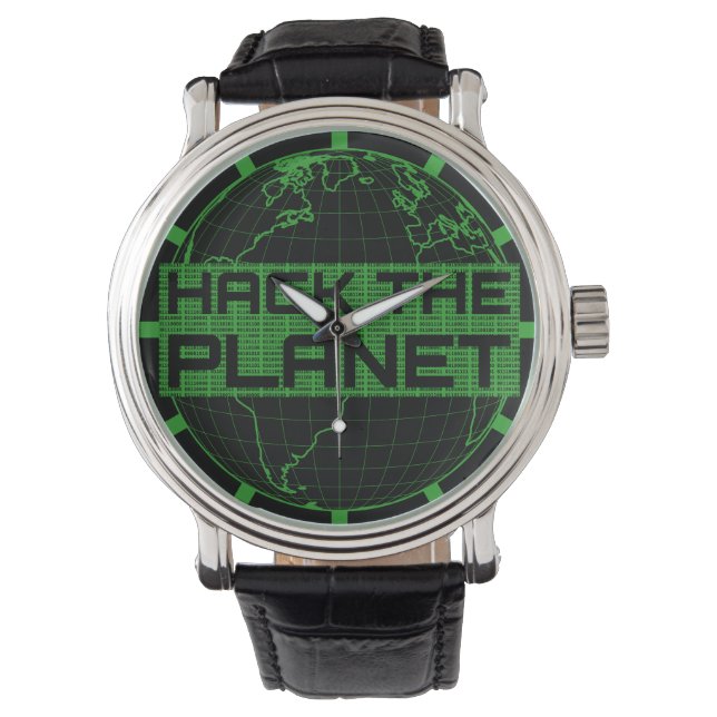 Hack the Planet Green Globe Computer Hacker Design Horloge (Voorkant)