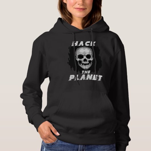 Hack The Planet Retro Pixel Computer Skull Graphic Hoodie (Voorkant)