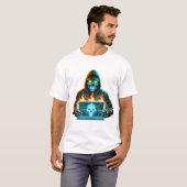 Hacker crâne néon - T-shirt Cyber Glitch Warrior (Devant entier)