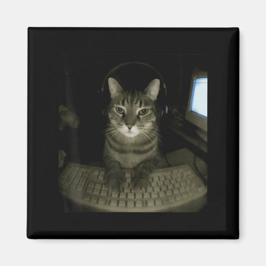 Hacker Kat Meme Grappige Computer Kat Kitten Gamer Magneet (Voorkant)