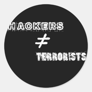 Hackers zijn niet gelijk aan terroristen ronde sticker