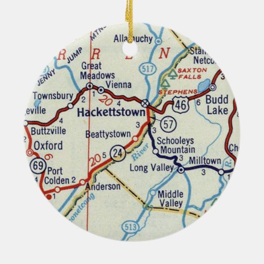 Hackettstown NJ Retro Map Keramisch Ornament (Achterkant)