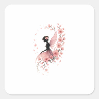 Hada Rosa con Flores de Sakura Vierkante Sticker